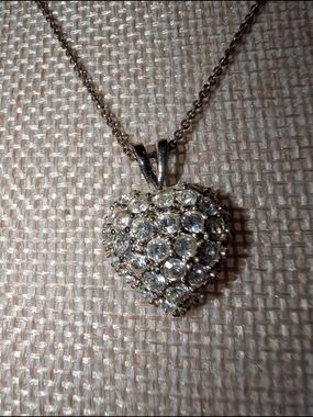 Silver-Tone Heart Pendant Necklace with Clear Crystals